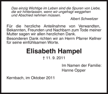 Traueranzeigen Von Elisabeth Hampel Trauer Anzeigen De