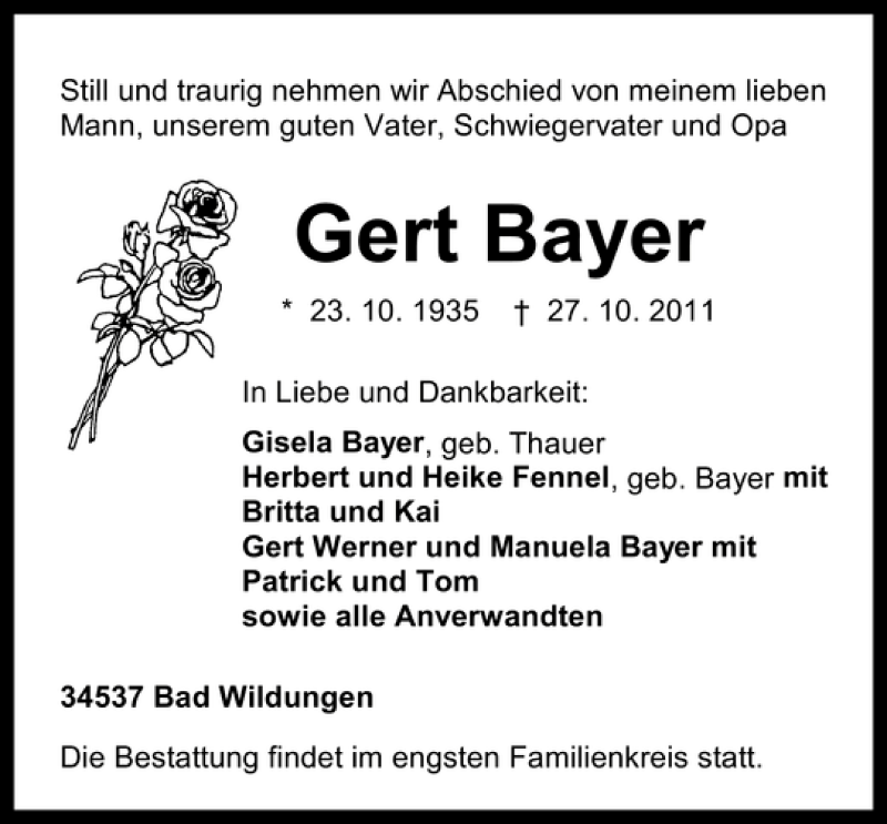 Traueranzeigen Von Gert Bayer Trauer Anzeigen De