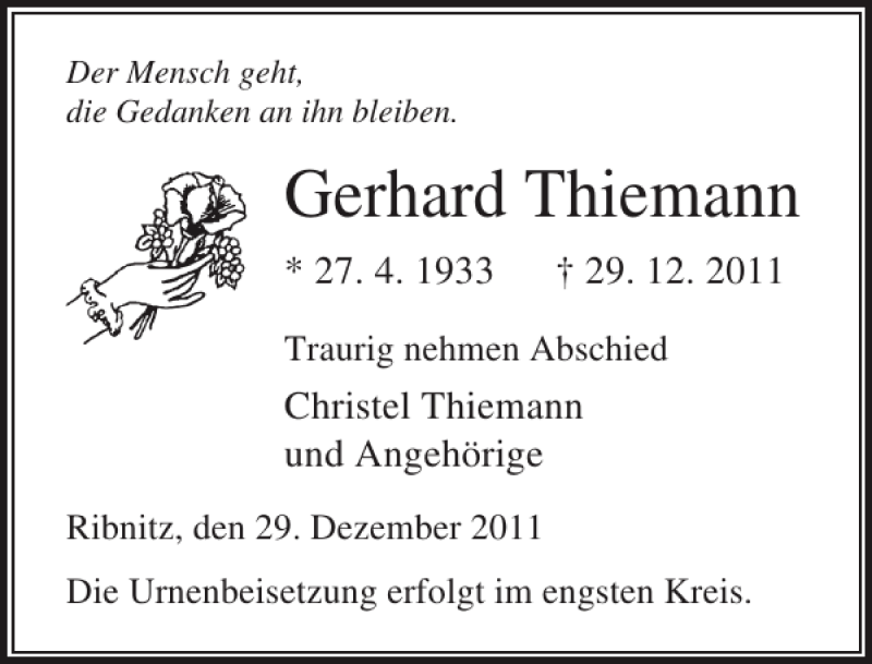 Traueranzeigen Von Gerhard Thiemann Trauer Anzeigen De