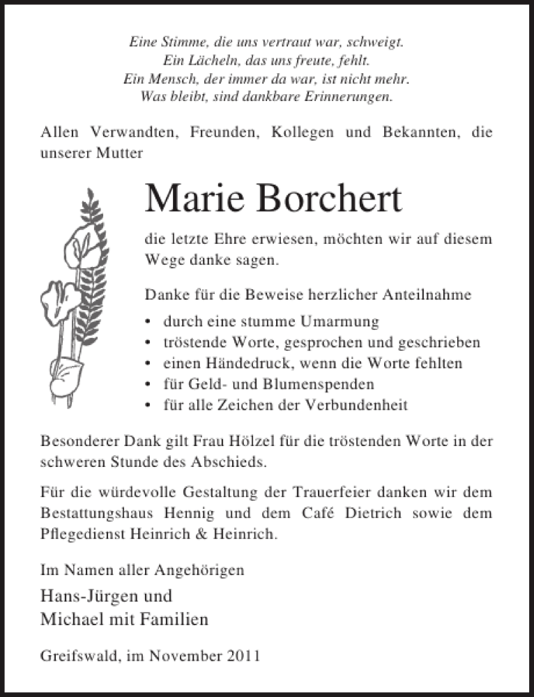 Traueranzeigen Von Marie Borchert Trauer Anzeigen De