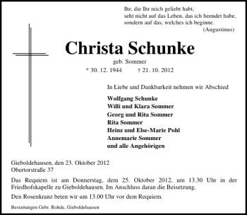 Traueranzeigen Von Christa Schunke Trauer Anzeigen De