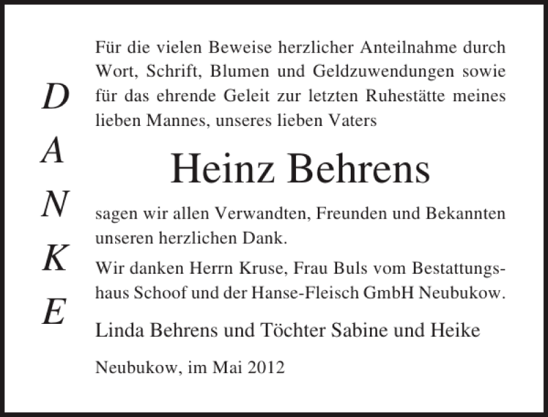 Traueranzeigen Von Heinz Behrens Trauer Anzeigen De