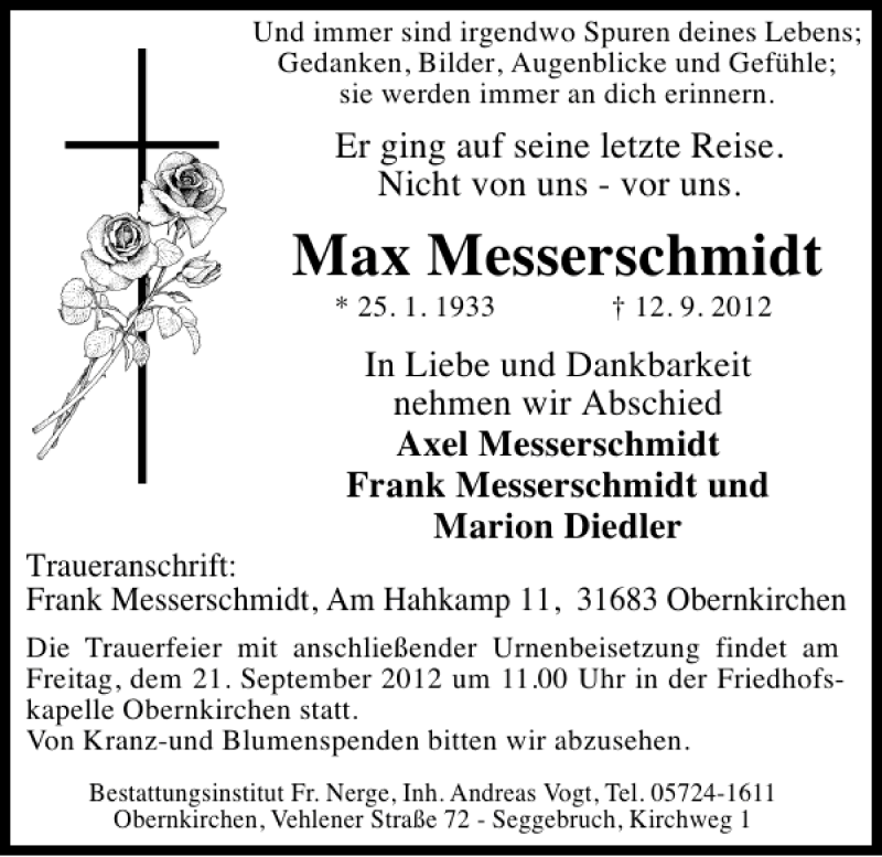 Traueranzeigen Von Max Messerschmidt Trauer Anzeigen De