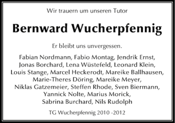 Traueranzeigen Von Bernward Wucherpfennig Trauer Anzeigen De