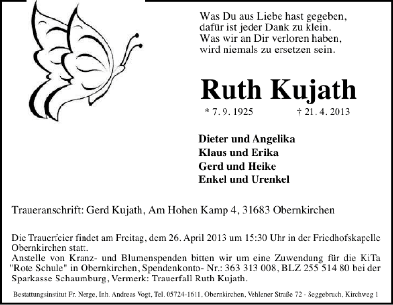 Traueranzeigen Von Ruth Kujath Trauer Anzeigen De