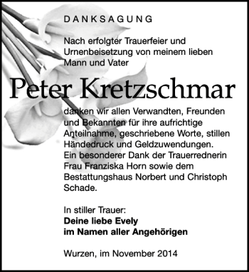 Traueranzeigen Von Peter Kretzschmar Trauer Anzeigen De