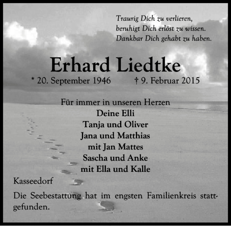 Traueranzeigen Von Erhard Liedtke Trauer Anzeigen De