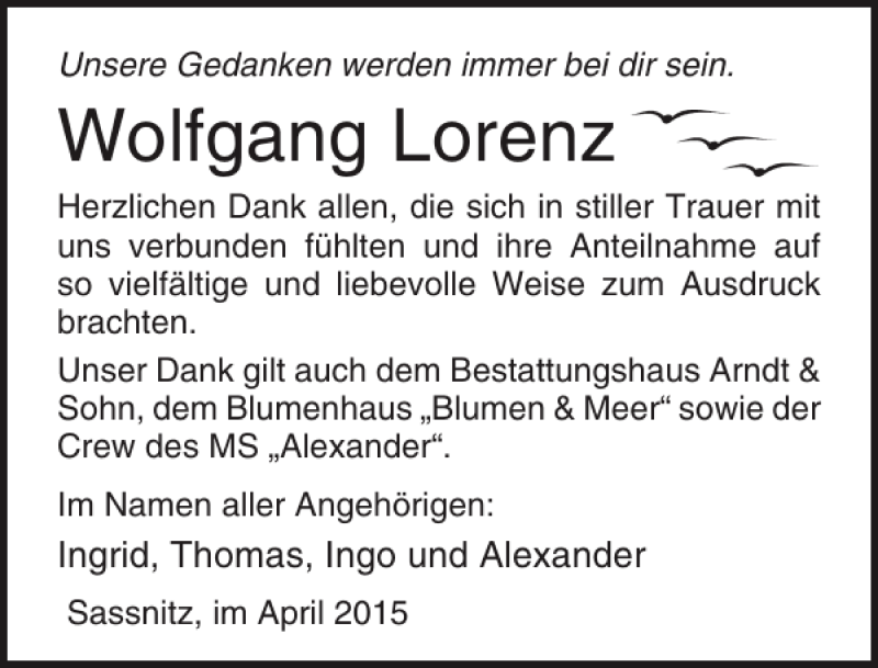 Traueranzeigen Von Wolfgang Lorenz Trauer Anzeigen De