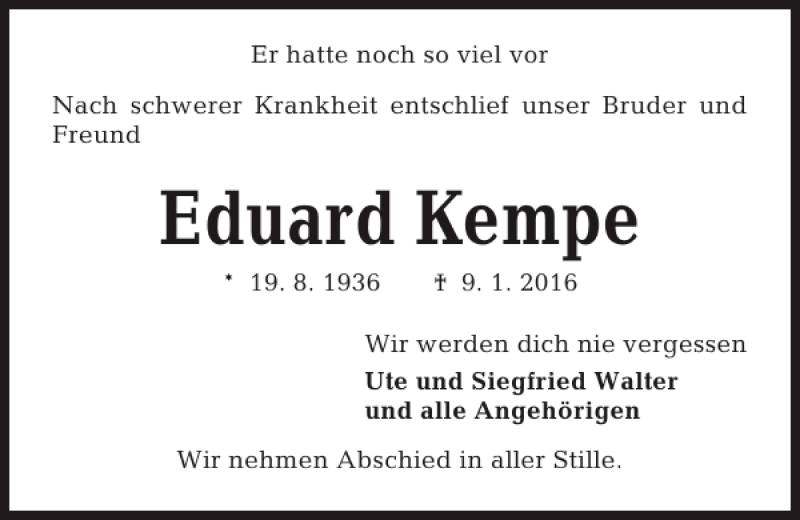 Traueranzeigen Von Eduard Kempe Trauer Anzeigen De