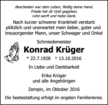 Traueranzeigen Von Konrad Kr Ger Trauer Anzeigen De