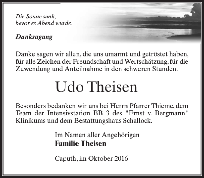 Traueranzeigen Von Udo Theisen Trauer Anzeigen De