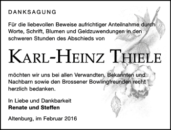 Traueranzeigen Von Karl Heinz Thiele Trauer Anzeigen De