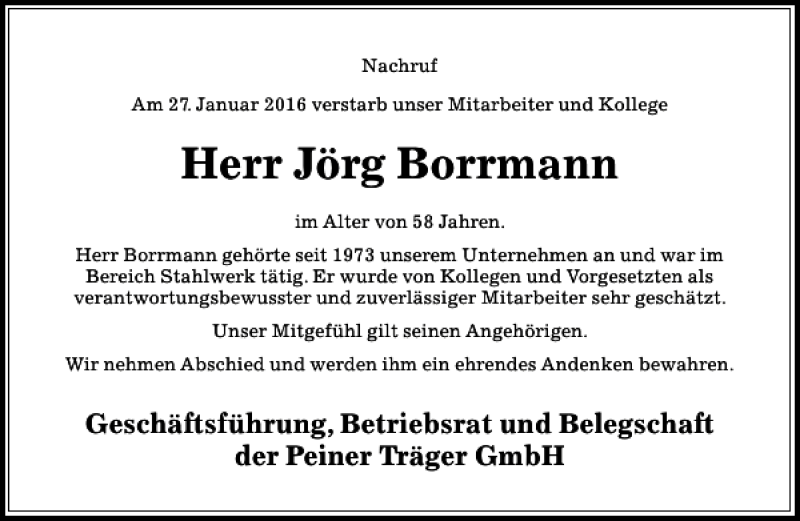 Traueranzeigen von jörg Nachruf Borrmann trauer anzeigen de