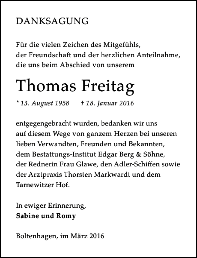 Traueranzeigen Von Thomas Freitag Trauer Anzeigen De