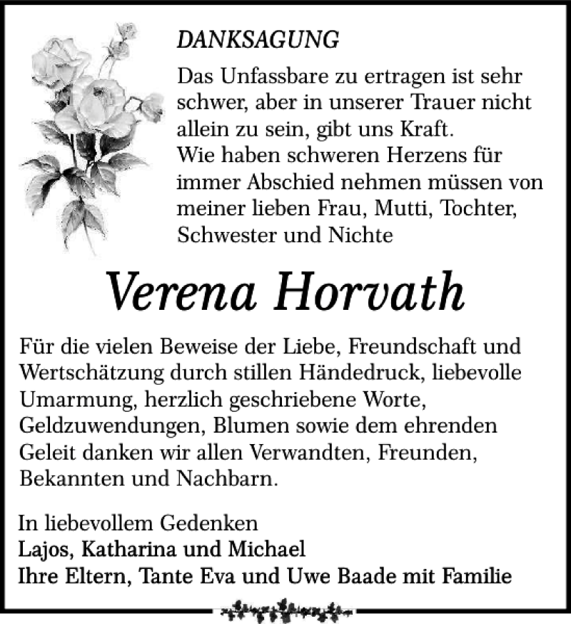 Traueranzeigen Von Verena Horvath Trauer Anzeigen De