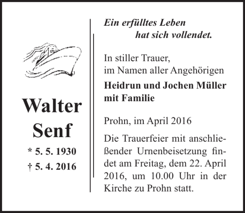 Traueranzeigen Von Walter Senf Trauer Anzeigen De