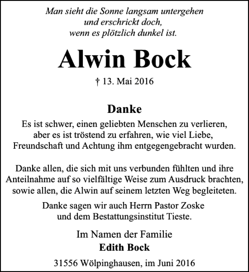 Traueranzeigen Von Alwin Danksagung Bock Trauer Anzeigen De