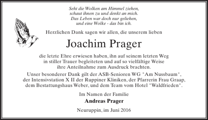 Traueranzeigen Von Joachim Prager Trauer Anzeigen De