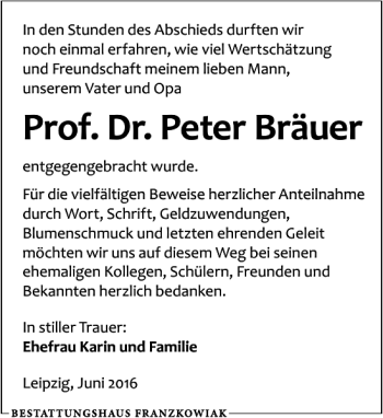 Traueranzeigen von Prof Dr Peter Bräuer trauer anzeigen de