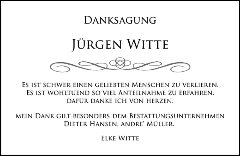 Traueranzeigen Von J Rgen Witte Trauer Anzeigen De