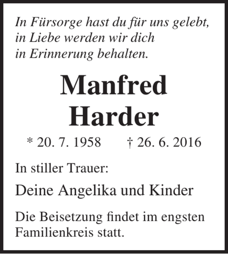 Traueranzeigen Von Manfred Harder Trauer Anzeigen De