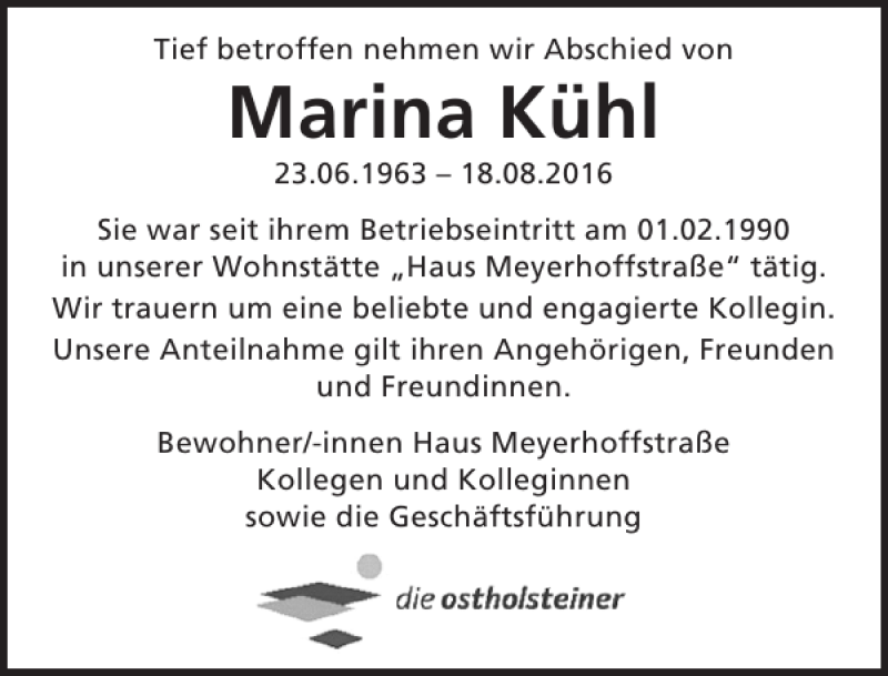 Traueranzeigen von Marina Kühl trauer anzeigen de