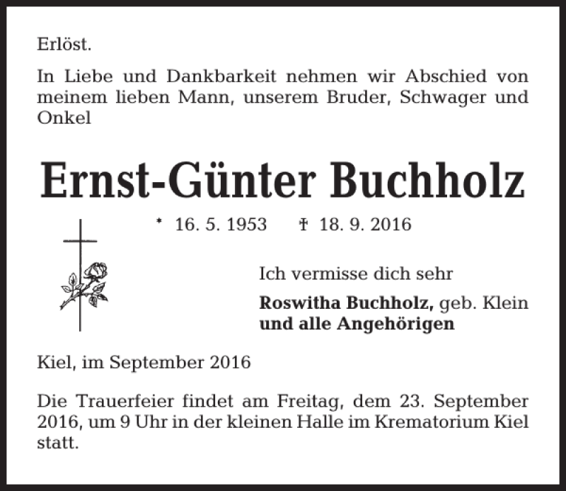 Traueranzeigen von Ernst Günter Buchholz trauer anzeigen de