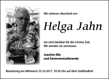 Traueranzeigen Von Helga Jahn Trauer Anzeigen De