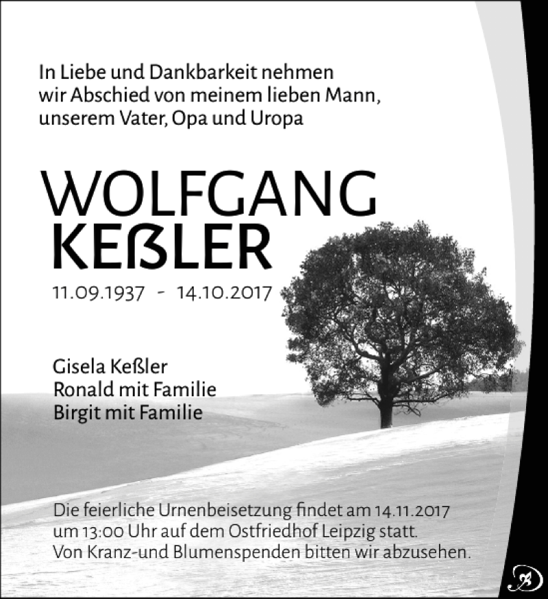 Traueranzeigen Von WOLFGANG KE LER Trauer Anzeigen De