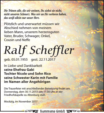 Traueranzeigen Von Ralf Scheffler Trauer Anzeigen De