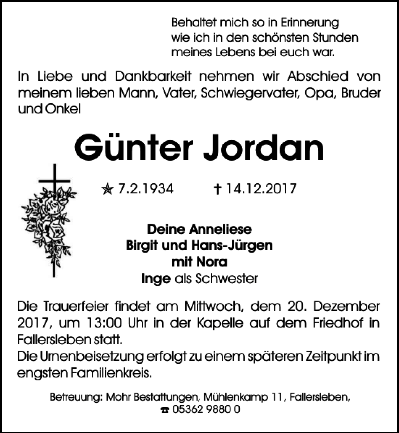 Traueranzeigen Von G Nter Jordan Trauer Anzeigen De