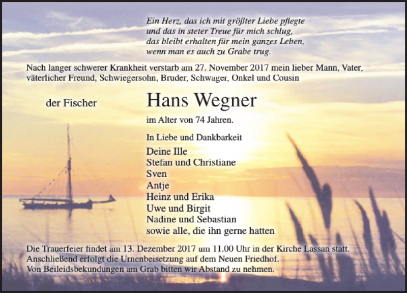 Traueranzeigen Von Hans Wegner Trauer Anzeigen De