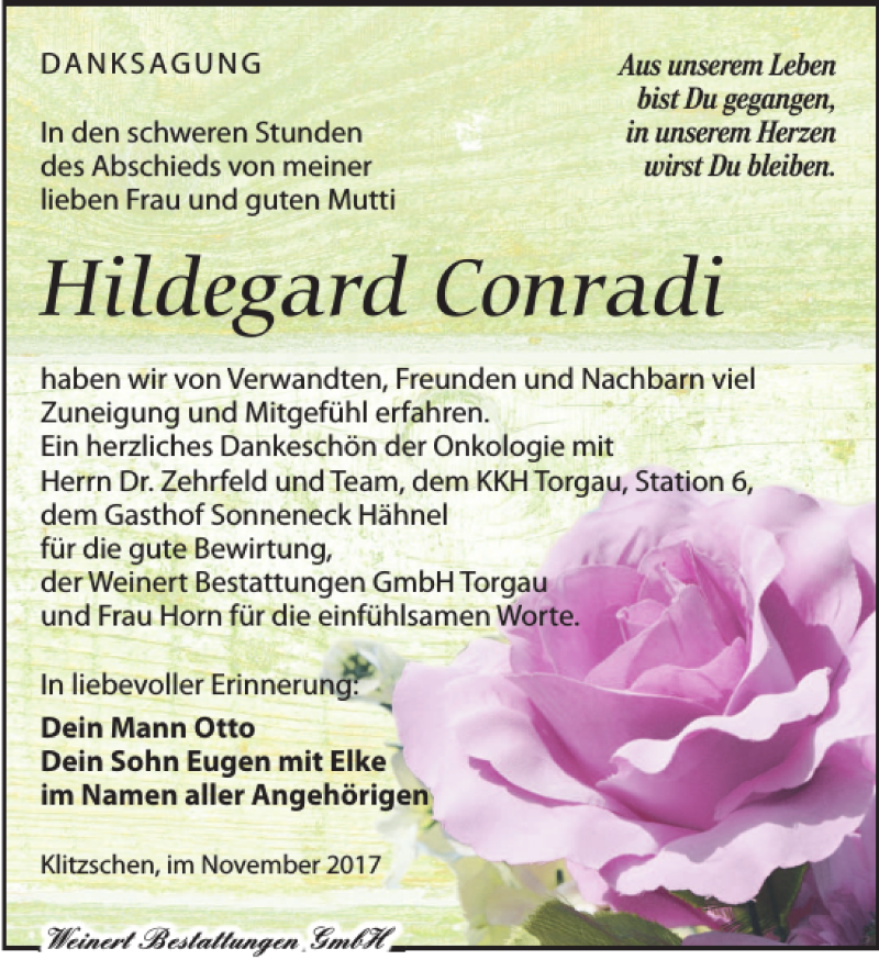 Traueranzeigen Von Hildegard Conradi Trauer Anzeigen De