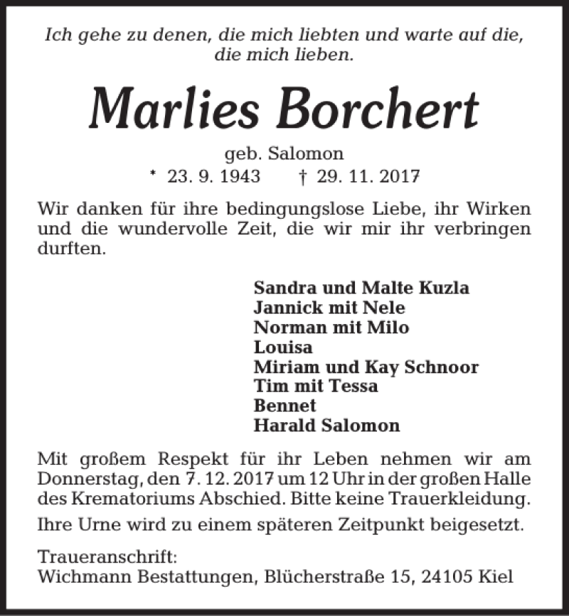 Traueranzeigen Von Marlies Borchert Trauer Anzeigen De