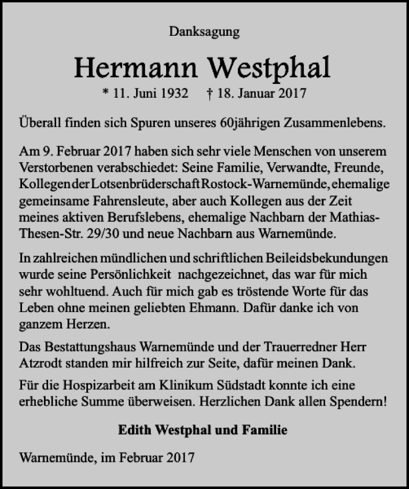 Traueranzeigen Von Hermann Westphal Trauer Anzeigen De