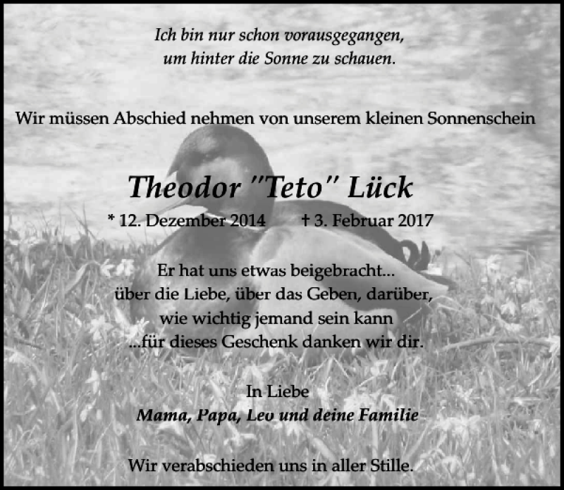 Traueranzeigen Von Theodor L Ck Trauer Anzeigen De