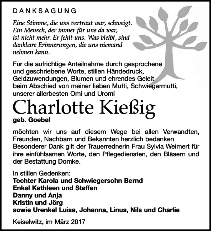 Traueranzeigen von Charlotte Kießig trauer anzeigen de