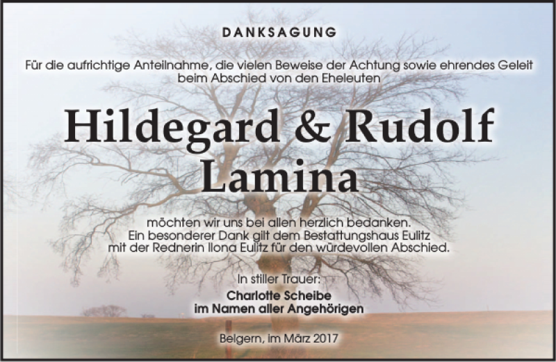 Traueranzeigen Von Hildegard Rudolf Lamina Trauer Anzeigen De