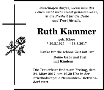 Traueranzeigen Von Ruth Kammer Trauer Anzeigen De