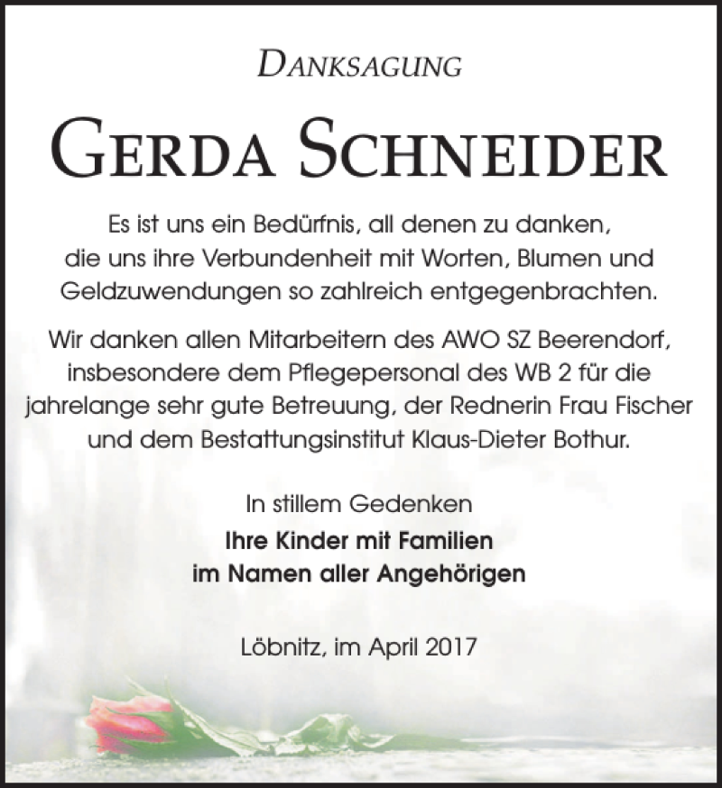 Traueranzeigen Von Gerda Schneider Trauer Anzeigen De