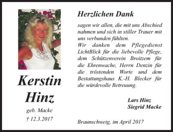 Traueranzeigen Von Kerstin Hinz Trauer Anzeigen De