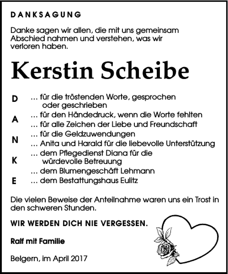 Traueranzeigen Von Kerstin Scheibe Trauer Anzeigen De