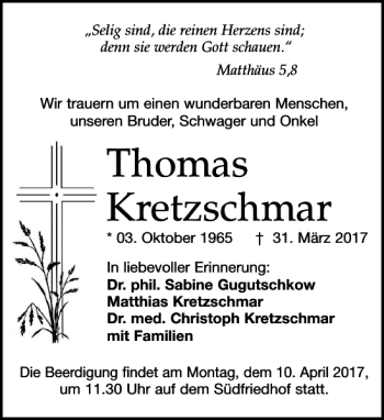 Traueranzeigen Von Thomas Kretzschmar Trauer Anzeigen De