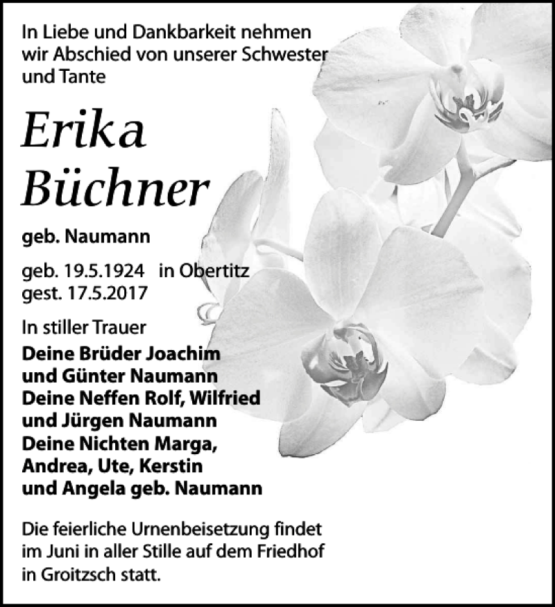 Traueranzeigen Von Erika B Chner Trauer Anzeigen De