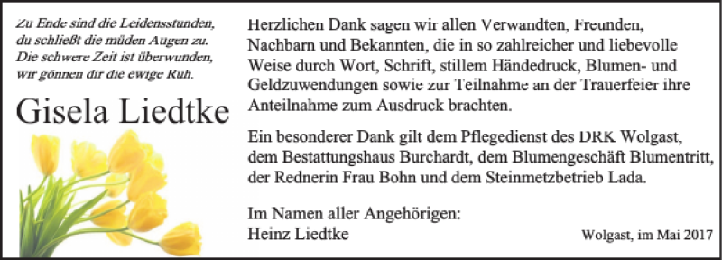 Traueranzeigen Von Gisela Liedtke Trauer Anzeigen De