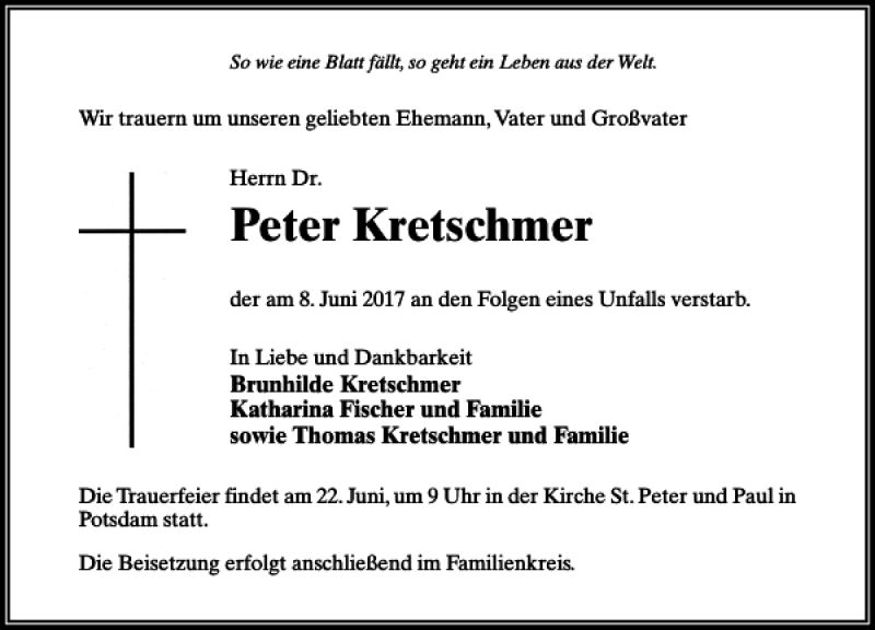 Traueranzeigen Von Dr Peter Kretschmer Trauer Anzeigen De