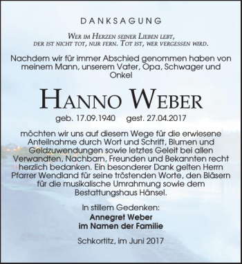 Traueranzeigen Von Hanno Weber Trauer Anzeigen De