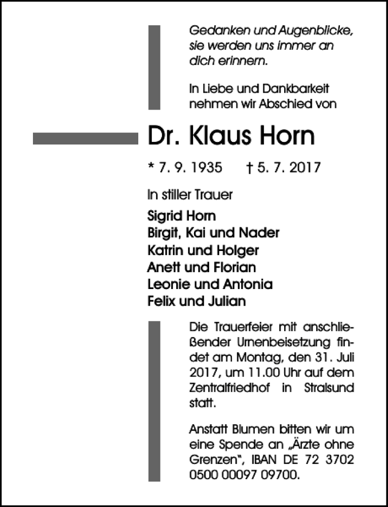 Traueranzeigen Von Dr Klaus Horn Trauer Anzeigen De