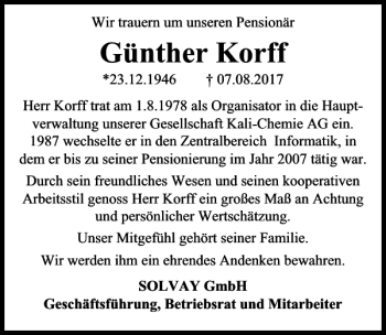 Traueranzeigen Von G Nther Korff Trauer Anzeigen De