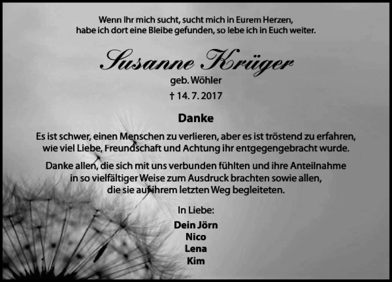 Traueranzeigen von Susanne Krüger trauer anzeigen de